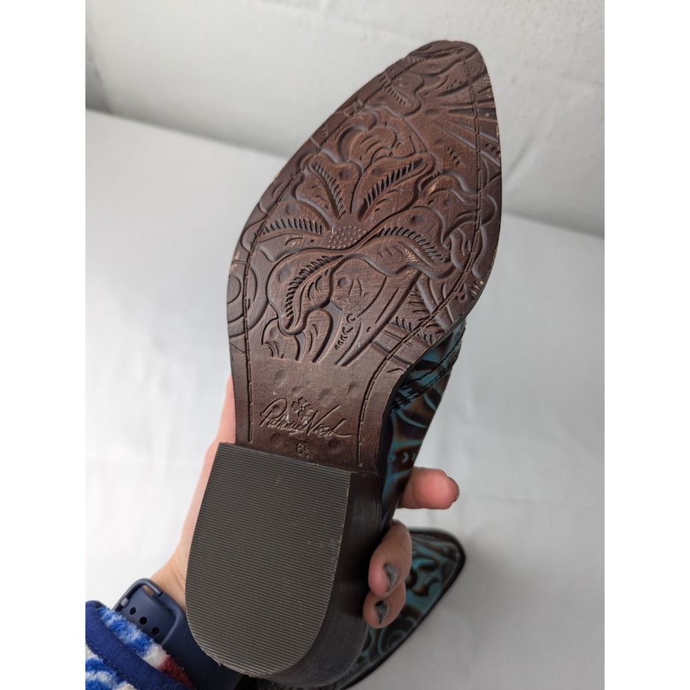 Patricia Nash Battista Mules Shoes US 6.5 Floral Turquoise Brown Leather Cowgirl - Picture 9 of 9